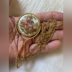 Vintage Courting Scene Cameo Mini‎ Mirror Pendant Necklace